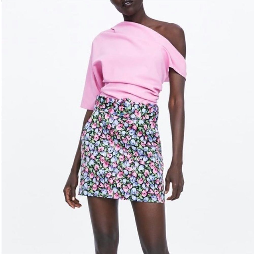 ZARA Floral Mini Skirt with Belt